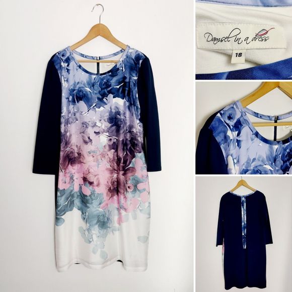 Damsel In A dress Dresses & Skirts - Damsel In A Dress Navy Blue Purple Floral Knee-length Dress Size 18